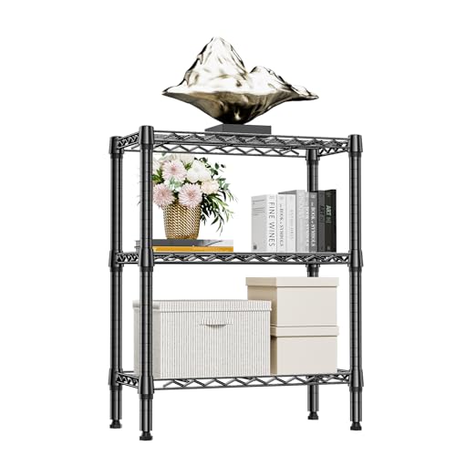 M MZG 750 lbs 3 Tier Shelf Metal Storage Shelves Wire Rack Closet Organizers for Garage Kitchen Bathroom Laundry Black 11.8" D x 25.6" W x 31.5" H - color: Black, size: 3 tier, 11.8" D x 25.6" W x 31.5" H