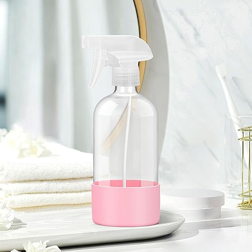 Rionisor Glass Spray Bottles with Silicone Sleeve Protection, Empty 16 oz Refillable Containers, Reusable Spray Bottles with Adjustable Nozzle for Hair, Cleaning Solutions, 1 Pack Pink - color: Pink, style: 1 Pack