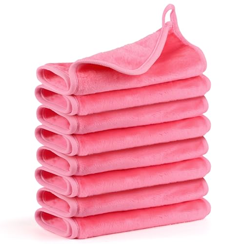 Reusable Makeup Remover Cloths 8 Pack, Ultra Soft Microfiber Facial Cleansing Cloths, Washable Makeup Remover Towels for All Skin Types,13x7 inch,Pink - color: Multicolor