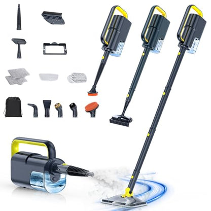 Steam Mop with Detachable Handheld Steam Cleaner, 10-in-1 Multi Accessories, Quick 10s Heat, 350ml and 2-Level Steamer for Cleaning Floor, Carpet, BBQ Grill, Tile, and Grout, Gray - color: Gray