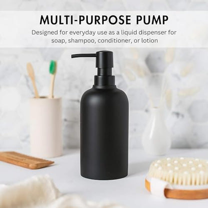 Matte Black Round Soap Dispenser for Kitchen & Bathroom – 15 oz Refillable Resin Pump Bottle for Dish Soap, Hand Soap, Shampoo, Conditioner – Modern Countertop Dispenser with Non-Slip Protective Pads - color: Black, style: Round Soap Dispenser