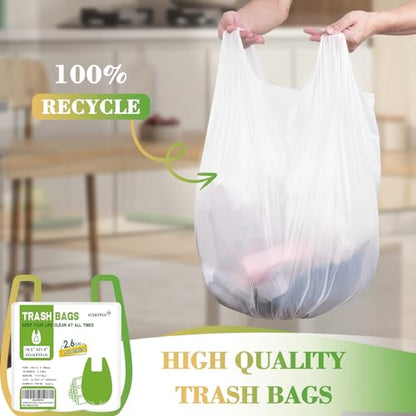 2.6 Gallon Small Trash-Bags Bathroom With-Handles - Kitchen White Garbage Bag 100 Count Little Plastic Unscented Waste Basket Office Car Thick Strong Can Liners Acqkunlo - color: 2.6 gal white 100