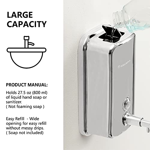 modunful Stainless Steel Soap Dispenser – 27oz Wall Mounted for Family Use, Brushed Nickel, Leak-Proof Pump, Durable Design for Busy Households - size: Vertical 27oz