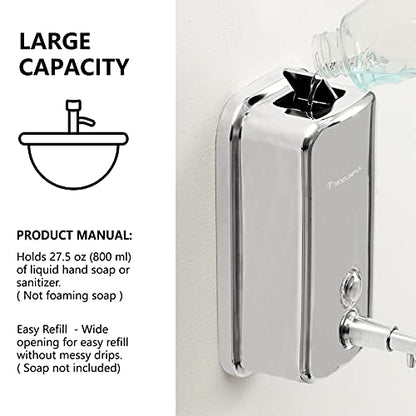 modunful Stainless Steel Soap Dispenser – 27oz Wall Mounted for Family Use, Brushed Nickel, Leak-Proof Pump, Durable Design for Busy Households - size: Vertical 27oz