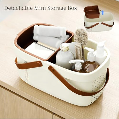 Pulseplay Plastic Shower Caddy Basket with Handle Portable Bath Tote Basket Bin for Bathroom Kitchen College Dorm Gym(Cream) - color: Cream