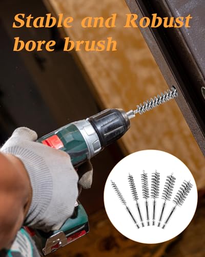 24 pcs Bore Brush for Drill, Stainless Steel Wire Cleaning Brush Set, Abrasive Wire Bore Brushes Set with 1/4 Inch Hex Shank for Rust, Cleaning Tubes (8/10/12/15/17/19MM)