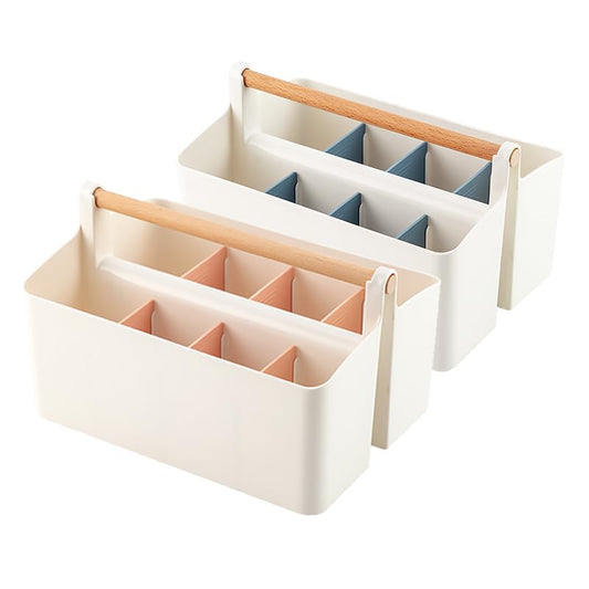 Vidifor 2 pcs Large Art Caddy Tote with Handle, DIY Divided Basket, Desk and Dorm Caddy for Craft Supplies, Colored Pencils, Markers, Makeup, Office Storage Supplies (Pink/Blue Dividers) - color: Pink/ Blue Dividers