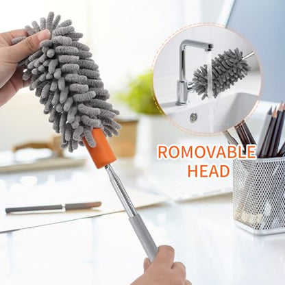 Mini Duster for Cleaning, 360° Bendable Hand Dusters with Extension Pole, Washable Small Duster for Car Interior, Office, Furniture - color: 3 Pack Grey