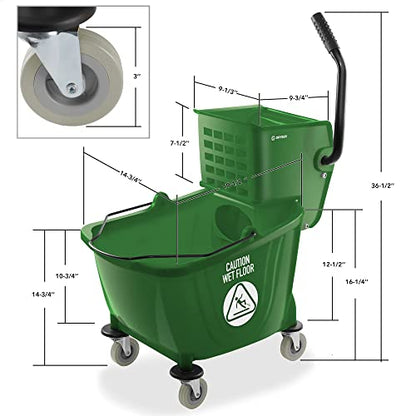Dryser Commercial Side Press Wringer Combo Mop Bucket, 33 Quart, Green - color: Green