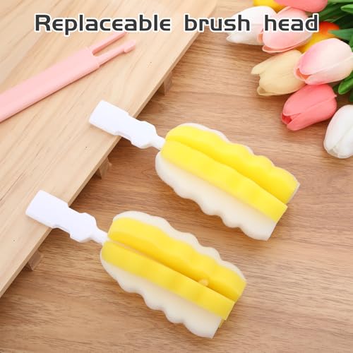 4 Pcs Bottle Brush Sponge, Cup Water Bottle Sponge Brush Cleaner, Detachable Cleaning Brushes for Cleaning with Handle for Baby Glasses Mugs(4Pcs+2 Heads) - size: 4Pcs+2 Heads