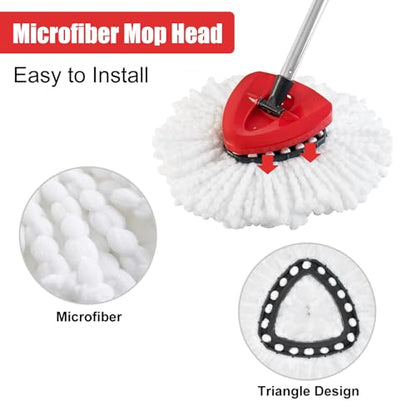 Spin Mop Replacement Handle, 2 Pack Mop Head&Base Scrub Brush 4-Section 30-to-58 inch Mop Replacement Stick Compatible with Ocedar Mop Handle for Easy Wring Mop Refills - size: White