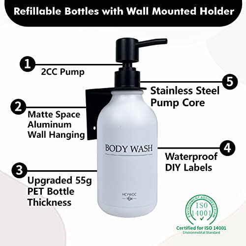 Shampoo Dispenser for Shower Wall, Shampoo and Conditioner Dispenser with 16 Waterproof Labels, No Drill Shower Soap Dispenser Bathroom, Shower Soap Dispenser Wall Mounted,17oz, 3 Pack, Black White - color: 1-white Bottle + Black Pump
