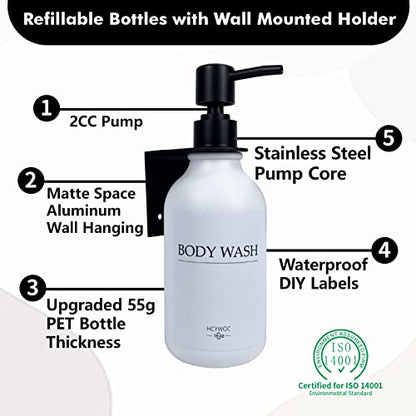 Shampoo Dispenser for Shower Wall, Shampoo and Conditioner Dispenser with 16 Waterproof Labels, No Drill Shower Soap Dispenser Bathroom, Shower Soap Dispenser Wall Mounted,17oz, 3 Pack, Black White - color: 1-white Bottle + Black Pump