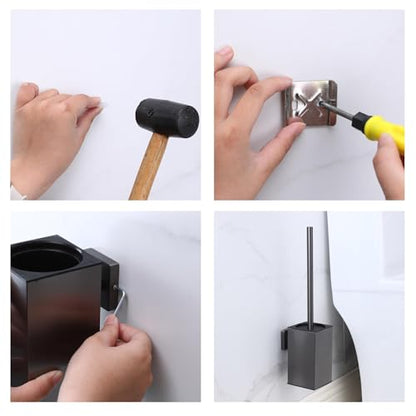 Toilet Bowl Brush and Holder Square,Stainless Steel Square Wall Mounted Toilet Bowl Brush with Lid,Cleaning Toilet Brush Set for Bathroom, Brushed Silver - size: Wall Mounted