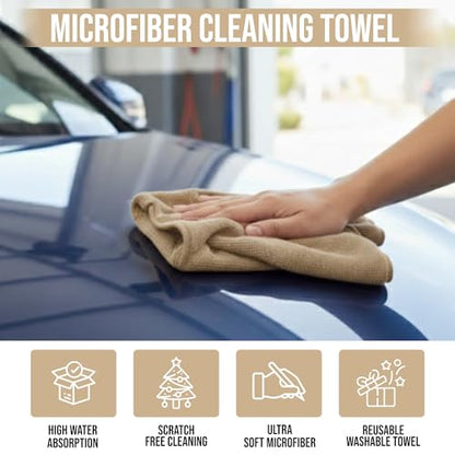 Ameri-Homes Microfiber Cleaning Cloths 12 x 12 Inches, 400 GSM Ultra Soft, Lint-Free & Scratch-Free, Highly Absorbent Towels for Car, Kitchen, Glass & Home Cleaning, Pack of 6 (Light Brown) - color: Light Brown