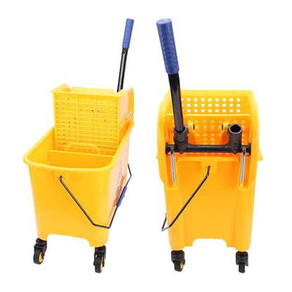 20l Commercial Mop Bucket, Heavy Duty Side Press Wringer High Strength Bucket, 360 Rotating Wheels with Handle, Ideal for Floor Cleaning in Restaurants, Offices &