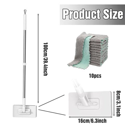 Snap Grip Mini Mop, Lazy Zero Touch Mini Mops with 10 Reusable Cloths, One-Click Cloth Change, Locking Head, Long Handle, Retractable Dust Mops for Multi-Surface Cleaning (White) - color: White