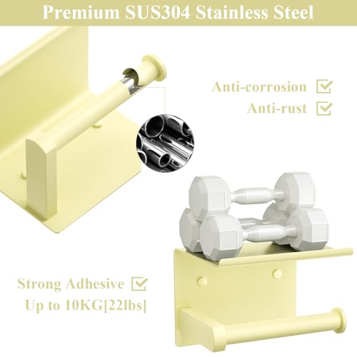 Tindbea Toilet Paper Holder with Phone Shelf, Adhesive or Screw Wall Mount Toilet Tissue Roll Holder, Rustproof & Multifunctional Stainless Steel Bathroom Storage Dispenser (Sunlight Yellow) - color: O-sunlight Yellow