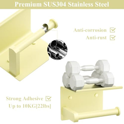 Tindbea Toilet Paper Holder with Phone Shelf, Adhesive or Screw Wall Mount Toilet Tissue Roll Holder, Rustproof & Multifunctional Stainless Steel Bathroom Storage Dispenser (Sunlight Yellow) - color: O-sunlight Yellow