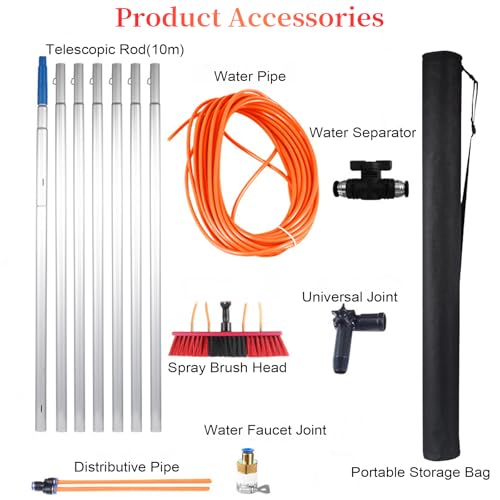 35 FT Water Fed Pole Kit Adjustable Solar Panel Cleaning Kit Cleaner Tool for Window Glass Roof Outdoor Glass Brush Window Washing Equipment (35ft)
