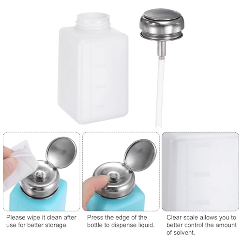 HARFINGTON 2pcs Solvent Alcohol Dispenser 200ml(6.7oz) Push Down Liquid Dispenser Pump Bottle with Sealing Stainless Steel Lid for Acetone Cleanser Polish Remover, White - color: White, size: 200ml 6.7oz