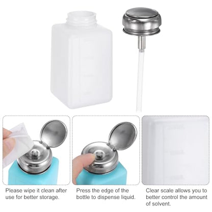HARFINGTON 2pcs Solvent Alcohol Dispenser 200ml(6.7oz) Push Down Liquid Dispenser Pump Bottle with Sealing Stainless Steel Lid for Acetone Cleanser Polish Remover, White - color: White, size: 200ml 6.7oz