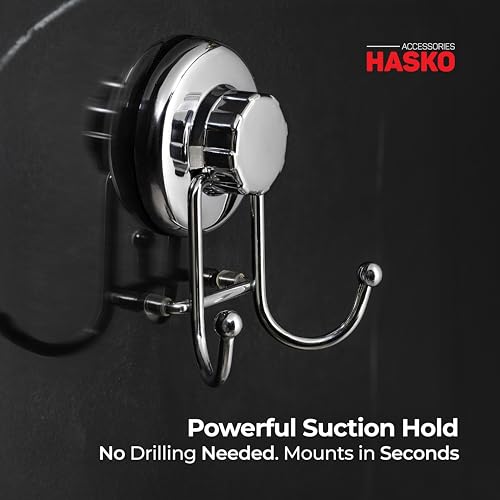 HASKO accessories - Powerful Vacuum Suction Cup Hooks Holder for Towel, Robe and Loofah - Stainless Steel Hook for Bathroom and Kitchen (Chrome)
