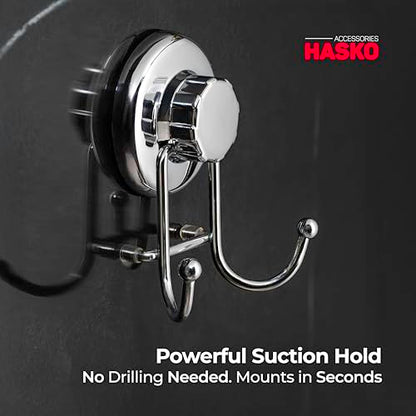 HASKO accessories - Powerful Vacuum Suction Cup Hooks Holder for Towel, Robe and Loofah - Stainless Steel Hook for Bathroom and Kitchen (Chrome)