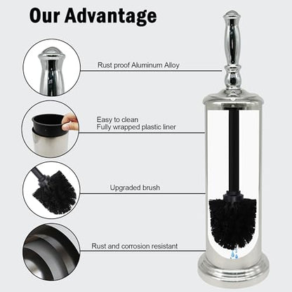 Metal Toilet Bowl Brush with Holder Premium Bathroom Cleaning Set Rustproof Hygienic Durable Elegant Finish - color: Chrome/Silver