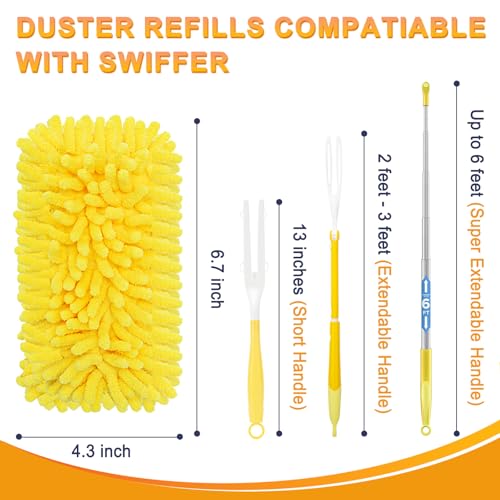 KeFanta Reusable Duster Refill for Swiffer, 360° Heavy Duty Duster Refills 8Pcs with 1 Handle, Washable Microfiber Dusters for Cleaning
