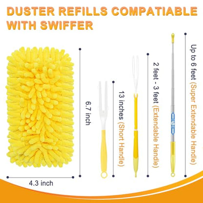 KeFanta Reusable Duster Refill for Swiffer, 360° Heavy Duty Duster Refills 8Pcs with 1 Handle, Washable Microfiber Dusters for Cleaning