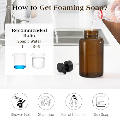 Luxspire Foaming Soap Dispenser, Glass Foam Pump Soap Dispenser, Non-Slip Hand Soap Bottle with 5 Waterproof Labels, 15 Oz Refillable Liquid Soap Bottle for Bathroom & Kitchen, Amber, 2 Pack - color: Amber