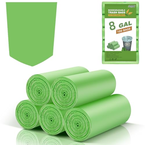 8-Gallon Trash Bags Biodegradable Unscented - Inwaysin Medium Size Garbage Bags 100 Count Bulk Strong Thick Recycling Rubbish Bag Wastebasket Liners for Kitchen Batchroom Outdoor Camping - style: 8Gal-Green-100