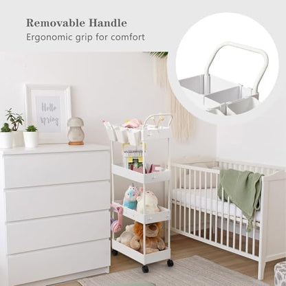 danpinera Storage Cart, 4 Tier Narrow Rolling Storage with Wheels & Dividers, Bathroom Organizer Slim Laundry Cart with Handle Hanging Cups Hooks, White - style: 4 Tier White