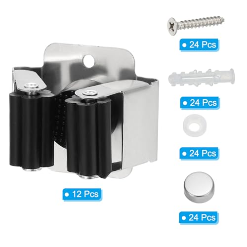 PATIKIL Broom and Mop Holder, 12 Pack Wall Mounted Stainless Steel Mop Hanger Heavy Garden Tool Organizer Rack Hanging Clips with Screws for Home Garage, Black - color: Black