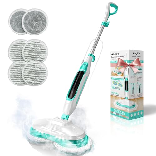 Scrubbing Steam Mop with Rotating Mop Pads, All-in-One Hard Floor Cleaner with LED Headlights, Steam & Spin Control, 6 Soft Scrub Pads, Swivel Steering, FS07