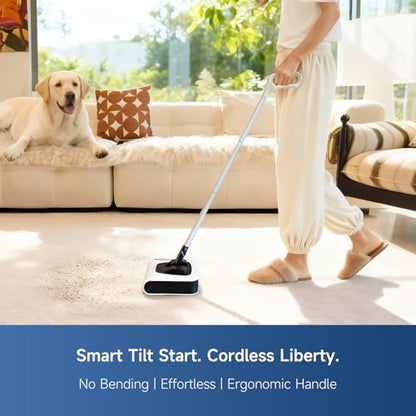 FMART FM-009 Cordless Electric Floor Sweeper — Lightweight One-Hand Operation with Flexible Handle, Quiet Design, Powerful High-Speed Edge Brush Reaches Under Furniture, for Hard Floors