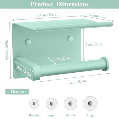 Tindbea Toilet Paper Holder with Phone Shelf, Adhesive or Screw Wall Mount Toilet Tissue Roll Holder, Rustproof & Multifunctional Stainless Steel Bathroom Storage Dispenser (Mint Green) - color: K-mint Green