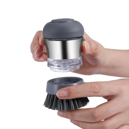 Steel Soap Dispensing Palm Brush - Pack of 2 - Kitchen Dish Scrub Brush