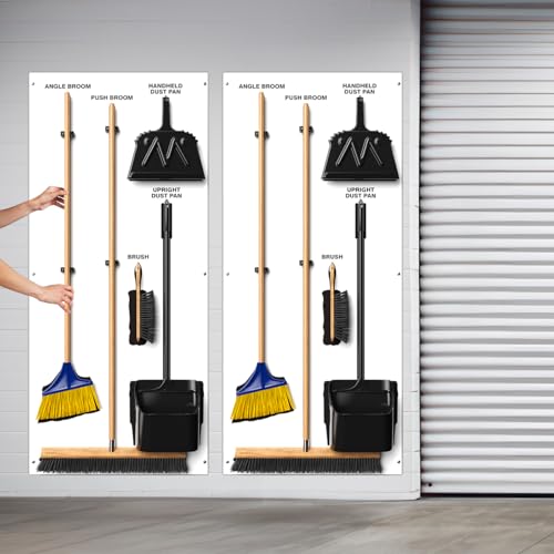 Clean & Sweep 5S Shadow Board/Wall Mount Broom Holder, 68" x 30" Board, 5S Cleaning Station - Board Only, Tools Sold Separately, Made in The USA by AccuformNMC, White/Black, PSB114WTBK - color: White/Black