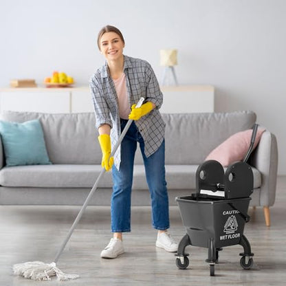 27.5qt Durable Mop Bucket Featuring Down Press Wringer on 360-Degree Swivel Bearings and Enhanced Adjustable Handle Black