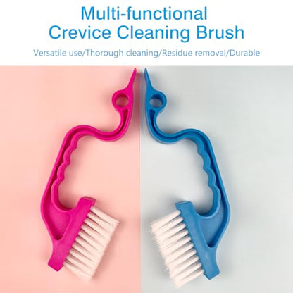 Window Track Cleaning Brush Set - 2 Pack Window and Door Track Cleaning Tools with Ergonomic Handle for Precision Cleaning, Blue and Pink