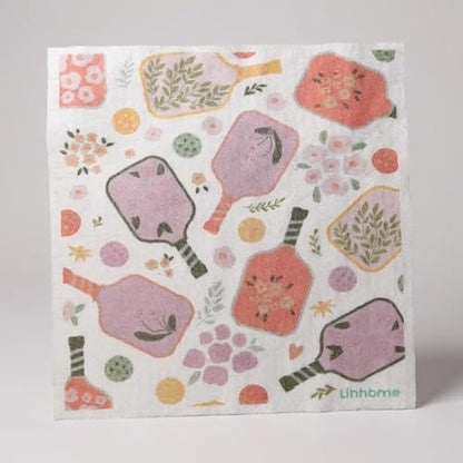 Pickleball Swedish Dishcloth, Reusable Paper Towel, Super Absorbent Cellulose Sponge, Pickleball Pattern, Washable Kitchen Cleaning Cloth (2, Floral Pickleball Paddle) - color: Floral Pickleball Paddle