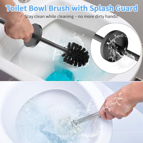 Stainless Steel Toilet Brush and Holder Set Brushed Silver Heavy Duty Toilet Bowl Brush with Long Handle for Bathroom and Farmhouse (Black) - color: Black