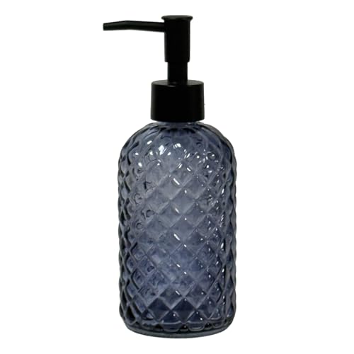 Glass Dish Soap Dispenser for Kitchen, 13.5oz Refillable Liquid Hand Soap Dispenser Set, Crystal Lotion Bottle for Modern Home Decor, Bathroom Countertop, Hotel(Blue Grey) - color: Grayish Blue