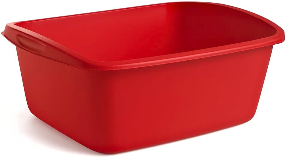 Tribello Plastic Wash Tub Dishpan Basin and Foot Bath for Soaking Feet, Laundry Hand Wash Bucket, Dish Pans for Washing and Storage Cleaning Supplies - 12 Quarts - Heavy Duty - Made in USA (Red)