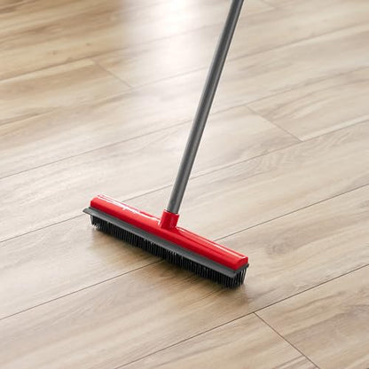 Stanley Home Products Rubber Broom with Adjustable Handle – for Carpets Floors Stairs Upholstery – Electrostatic Action Removes Pet Hair Lint Fuzz Dirt – Built-in Squeegee Tackles Wet Messes