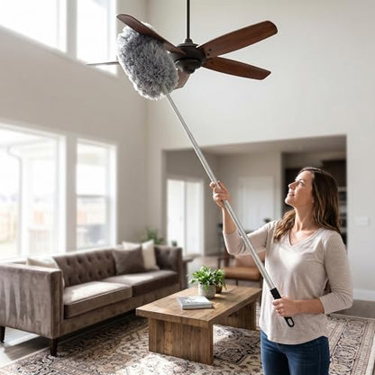Extendable Long Handle, Ceiling Fan Blade Cleaning Tool Reusable Washable Microfiber Mop Microfibre Duster for high Ceilings, Cobweb Telescopic Extension Pole kit, Duster