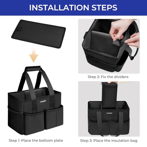 Ytonet Cleaning Caddy, Water Resistant Cleaning Supplies Organizer with Handle & Foldable Divider for Cleaners, Housekeeping Tote for Kitchen & Bathroom, Car Tool Caddy Organizer Bag, Black - size: Medium