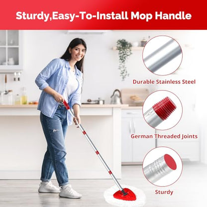 O-Cedar Spin Mop Head, Base, Handle Replacement for EasyWring 1 Tank System, 4 Microfiber Mop Refills, 1 Base and 30-58in Handle Set Combo, White - color: White